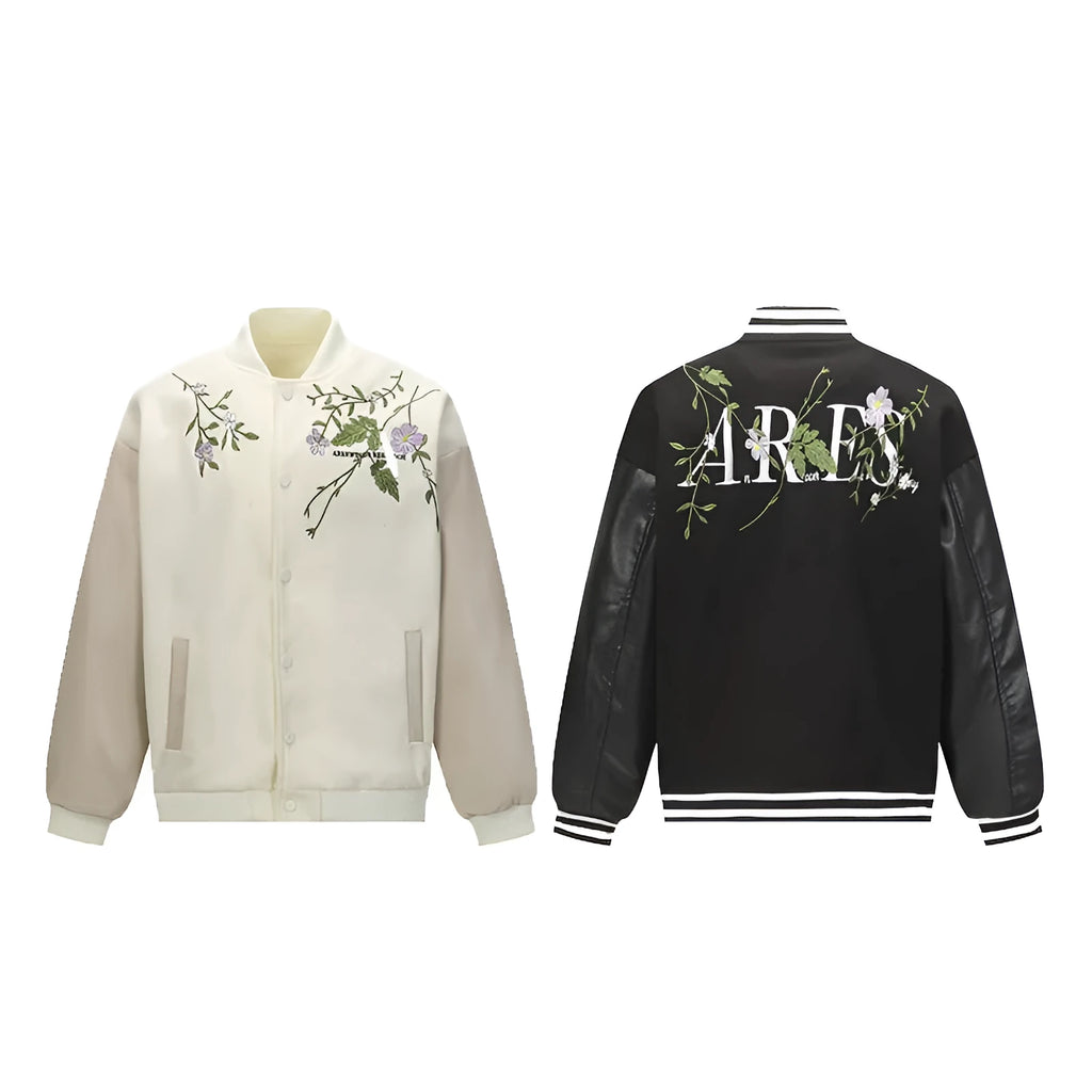 Men's retro plant flower embroidered coat in apricot loose fit polyester with side pockets