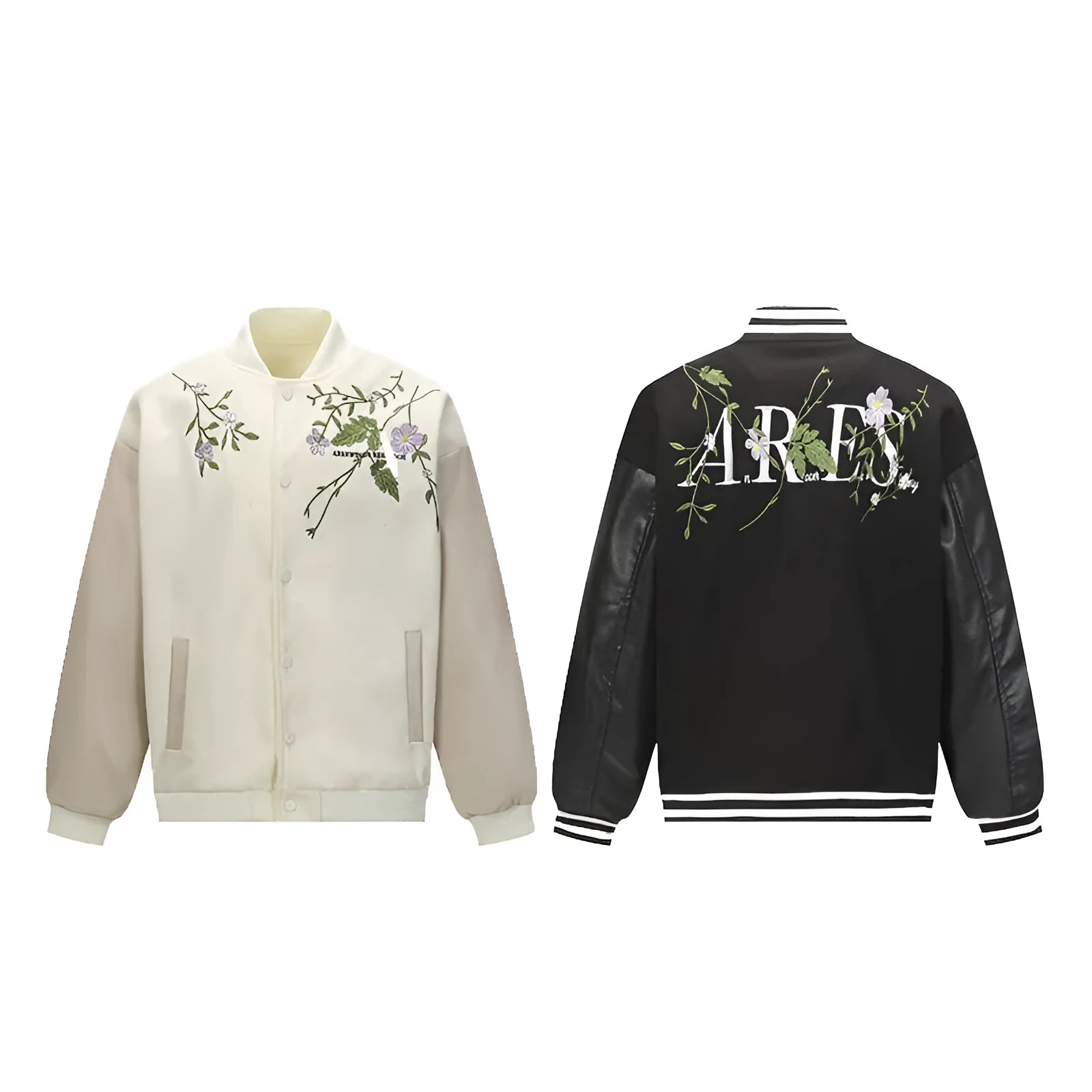 Men's retro plant flower embroidered coat in apricot loose fit polyester with side pockets