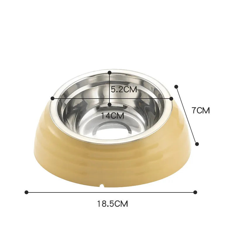 Stainless steel cat bowl in plastic stand available in beige, brown or light green colours