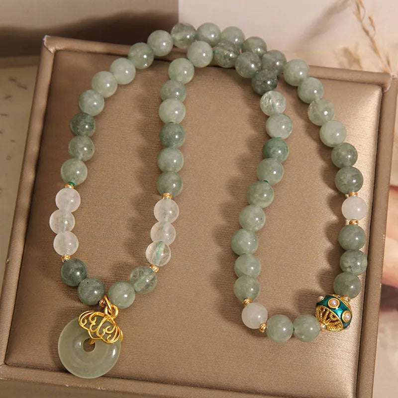 Women's crystal aventurine jade bracelet with double-layer design and safety buckle
