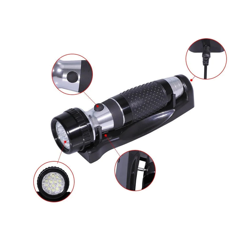 Rechargeable wall mounted flashlight aluminium alloy black finish on base with head ring 52mm
