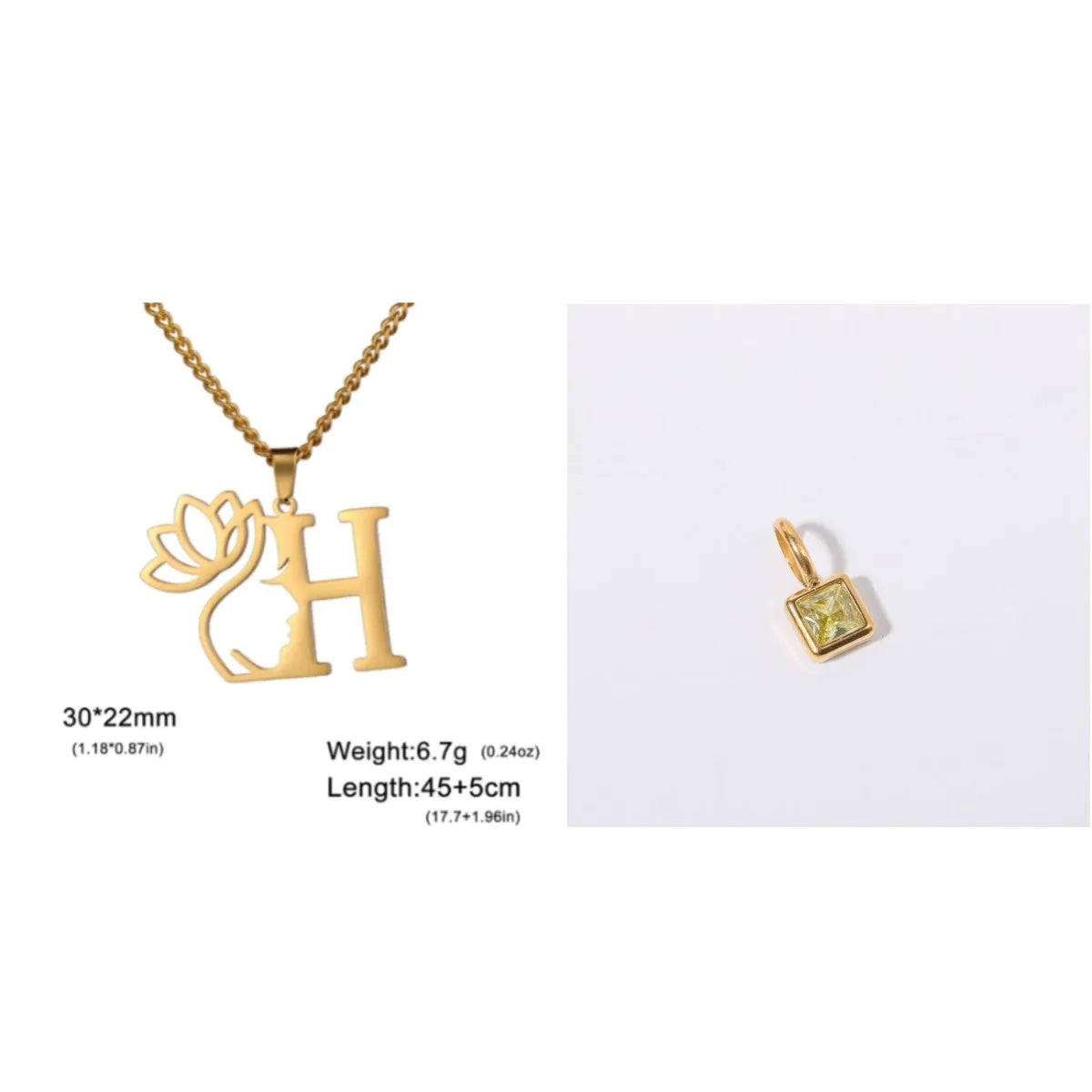 Stainless steel necklace with letter pendant on cross chain in gold or silver electroplated finish