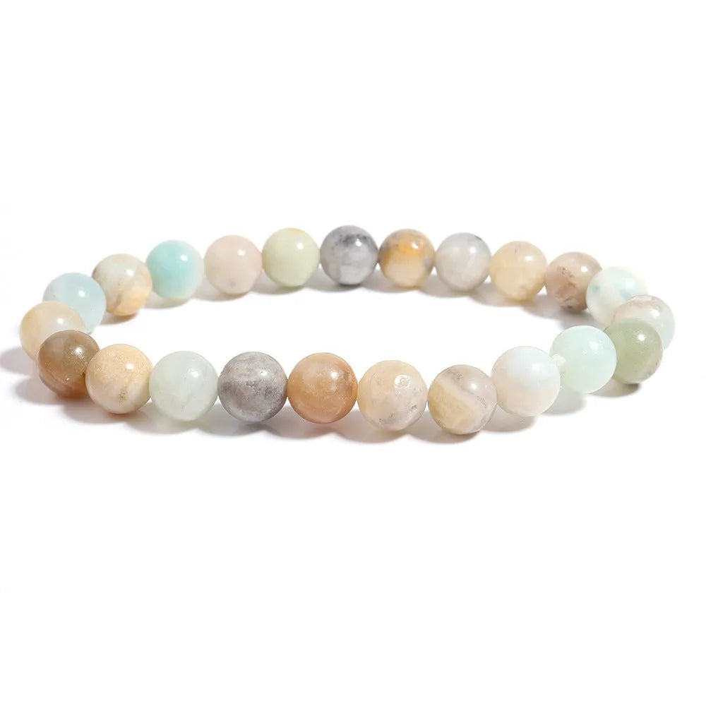 Handmade bohemian bracelet with colourful natural Amazon stone beads, shiny finish, unisex design