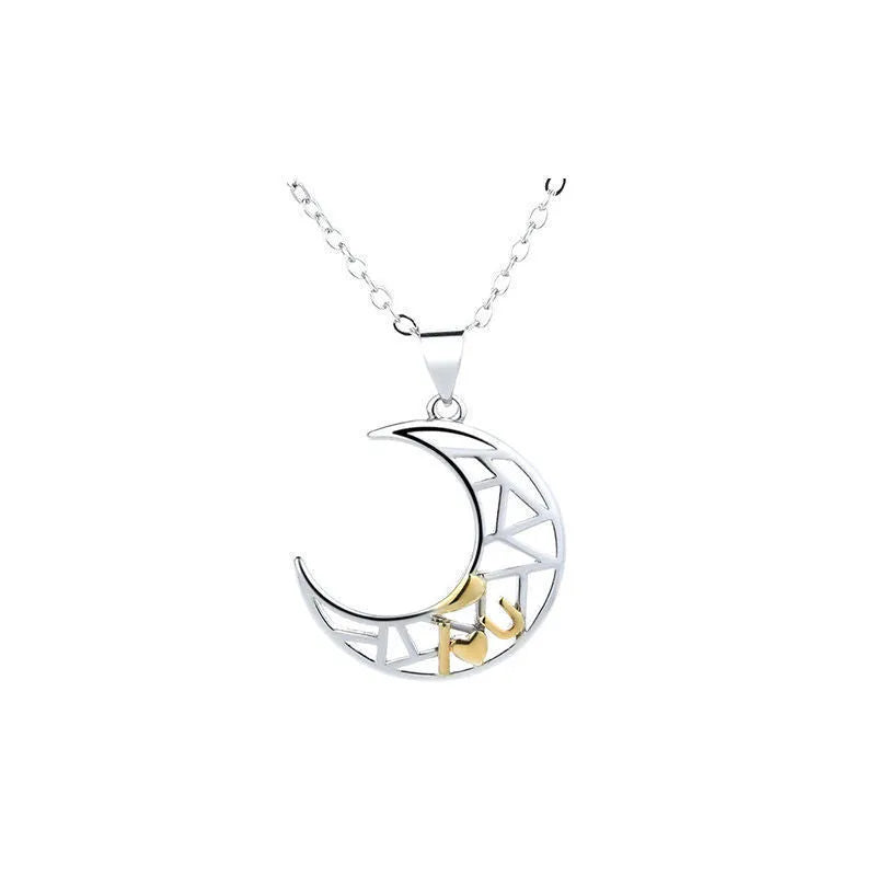 Sun moon couple necklace set with electroplated copper pendants on cross chains
