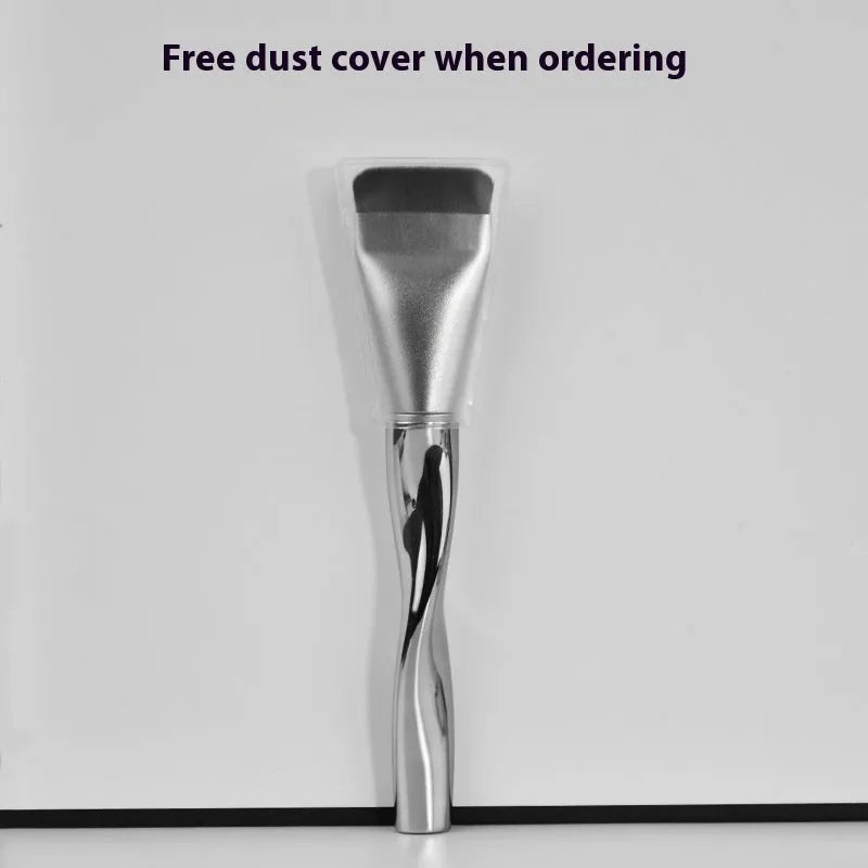Spiral one-shaped powder foundation brush with black plastic handle and brown artificial fibre bristles