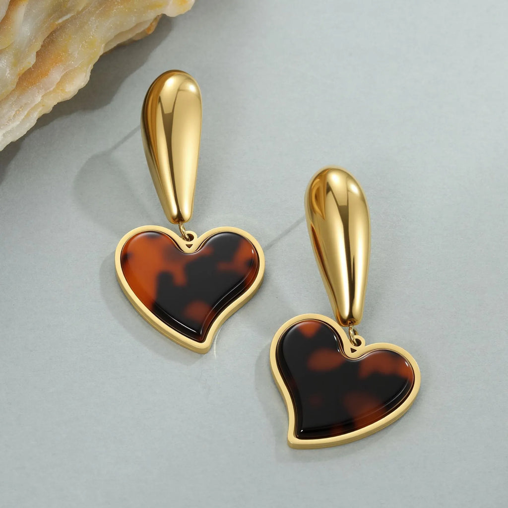 Tortoiseshell resin hawksbill colour earrings with stainless steel construction and geometric designs