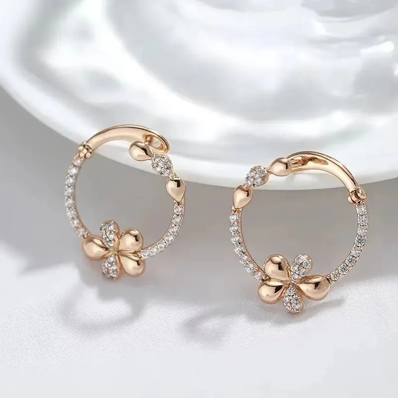 Personalised round ring earrings for women, copper electroplated geometric shape, one pair