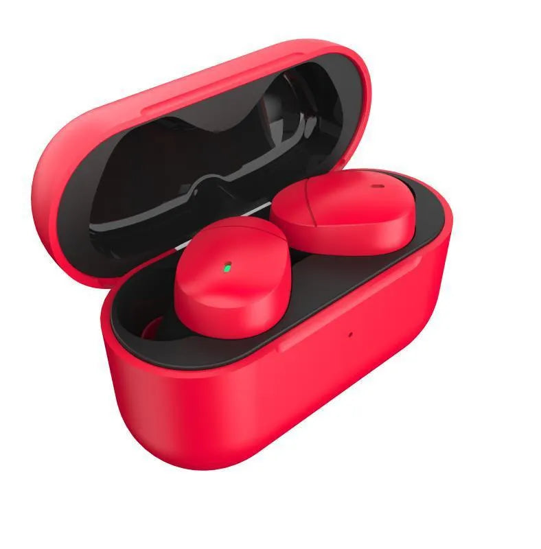 Flame red Qualcomm TWS 3040 true wireless Bluetooth 5.2 earphones with charging case.