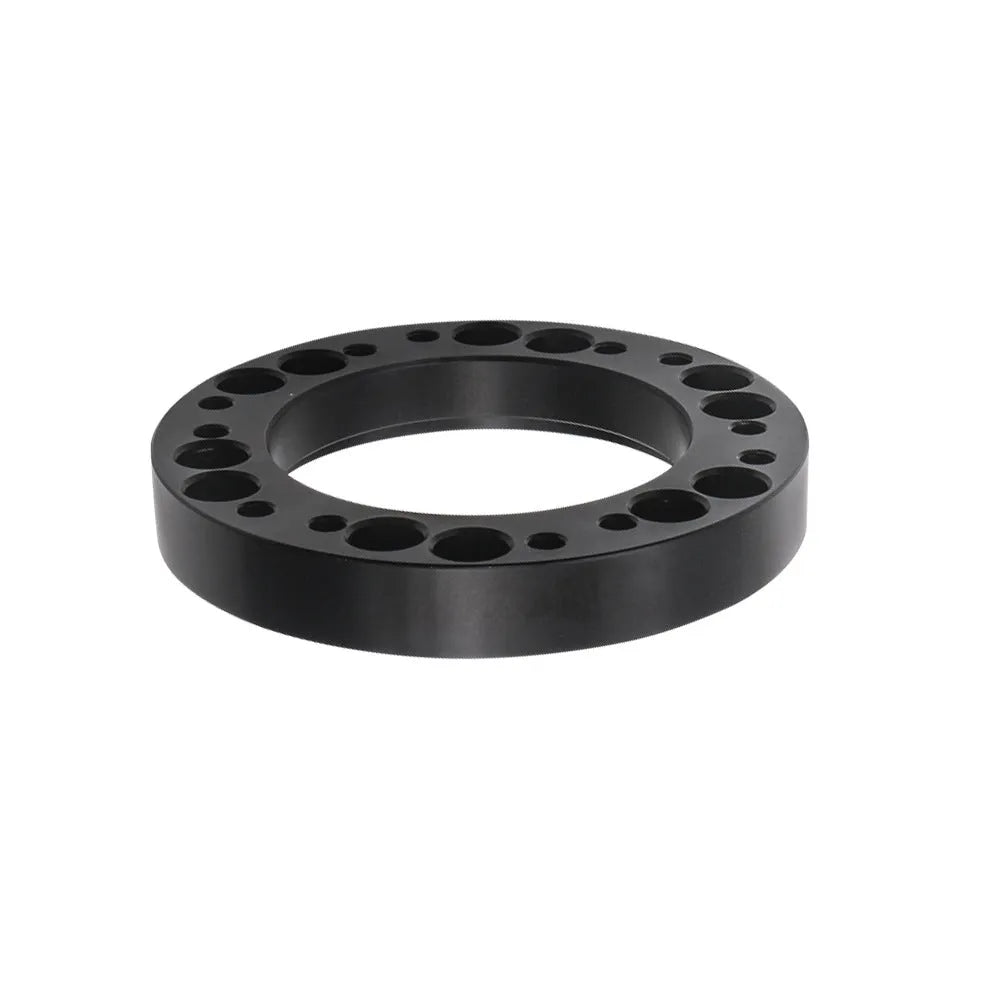 Steering wheel hub adapter in aluminium alloy with 86mm outer diameter, 55mm inner diameter, 12.5mm height, on white background