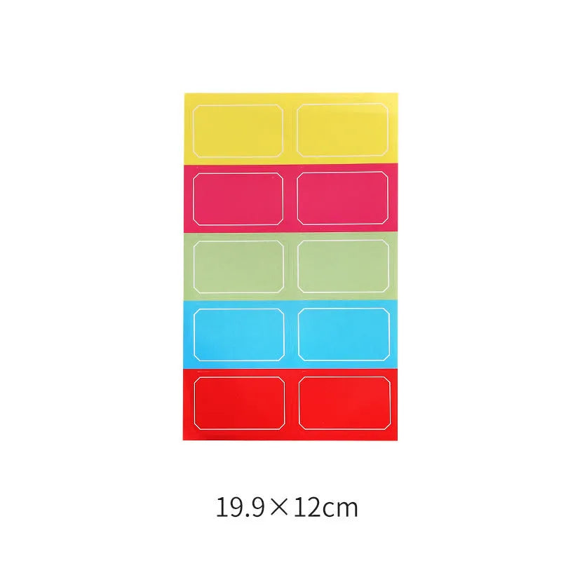 Handwritten label indicating adhesive stickers in white with multiple grid formats and colour options