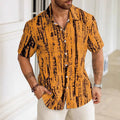 Men's 3D printed short sleeve shirt in striped pattern with anti-wrinkle polyester fabric