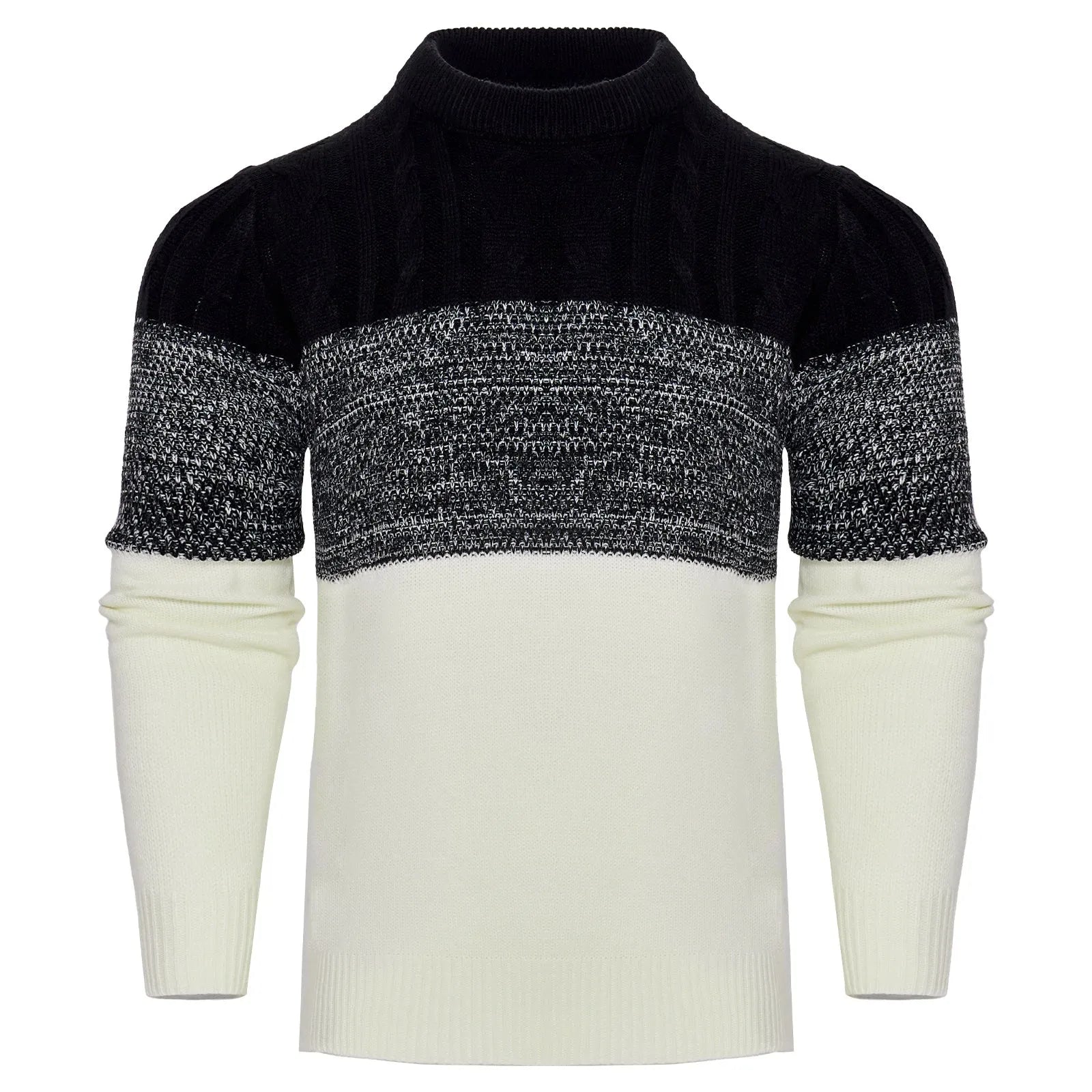 Men's casual colour block long sleeve cable knit pullover sweater in blue, crew neck and textured knit