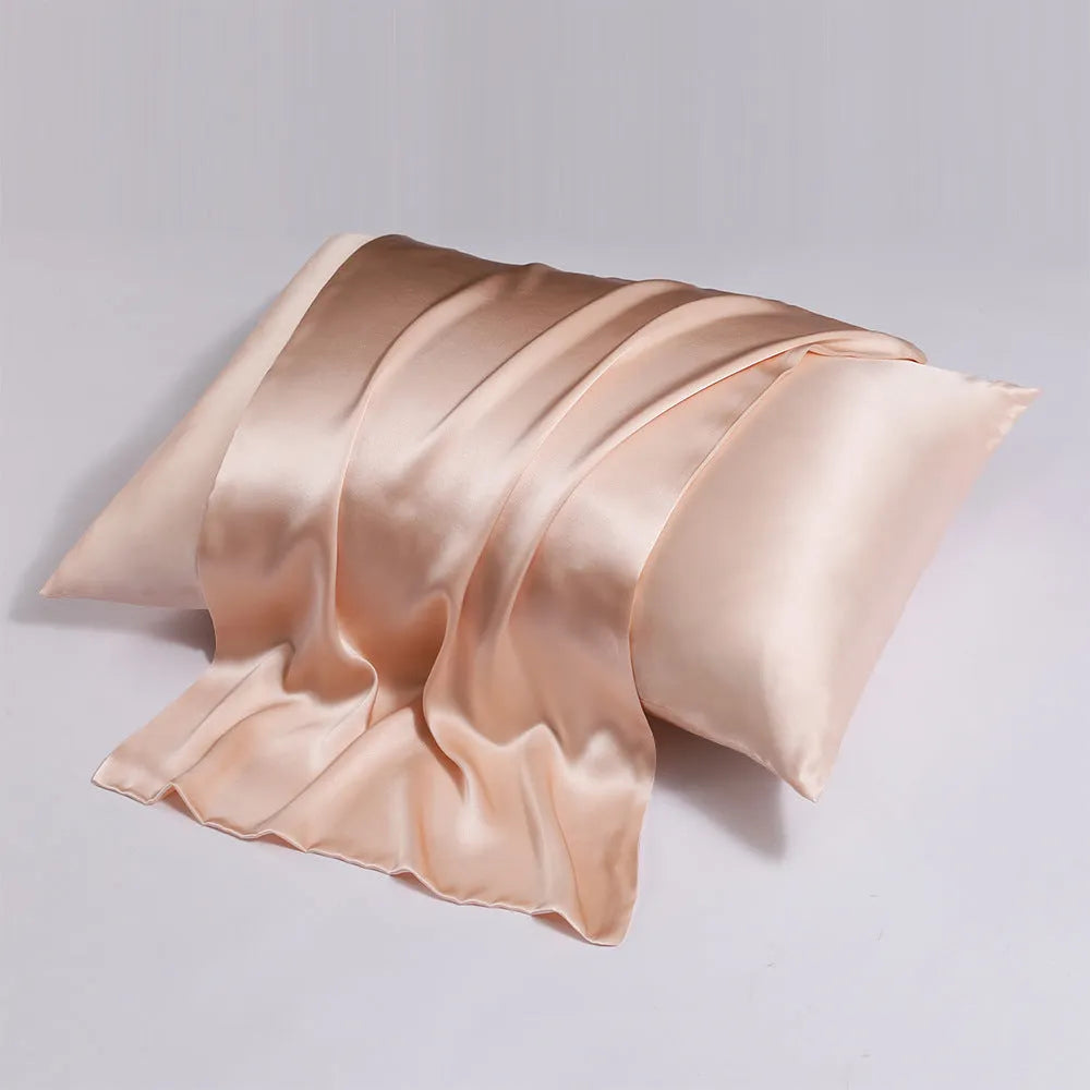 Double-sided silk pillowcase with concealed zip in baby blue colour showing size options