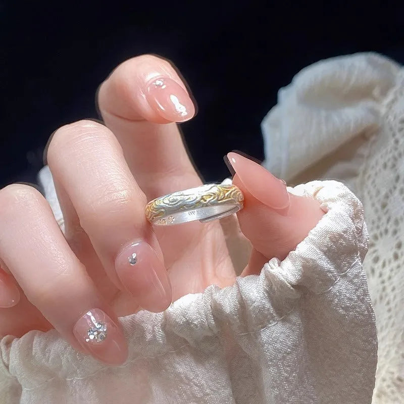 J14 Xiangyun open mouth ring with geometric pattern and gold silver electroplating on white copper