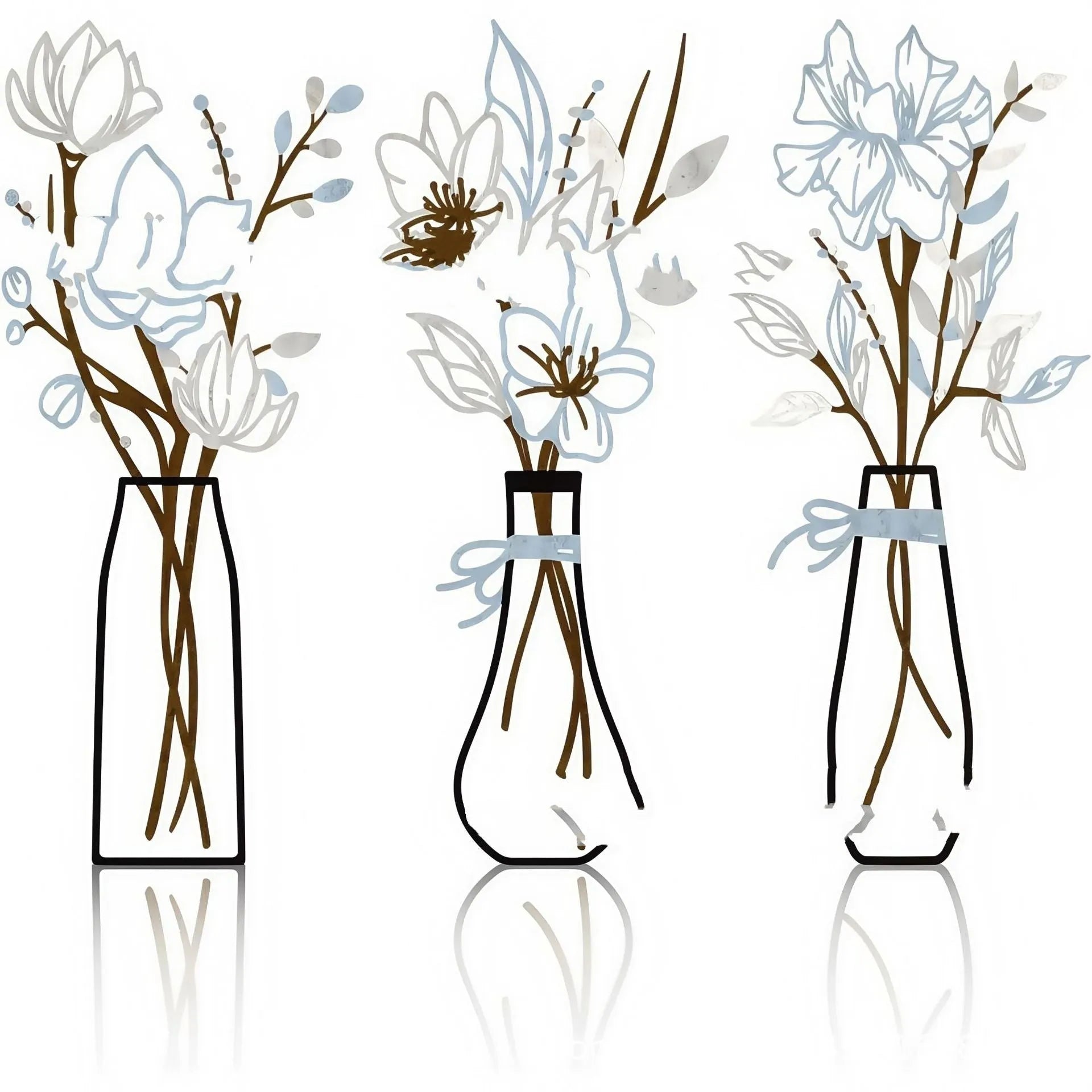 Three-piece metal flowers wall art set in alloy with farmhouse country design