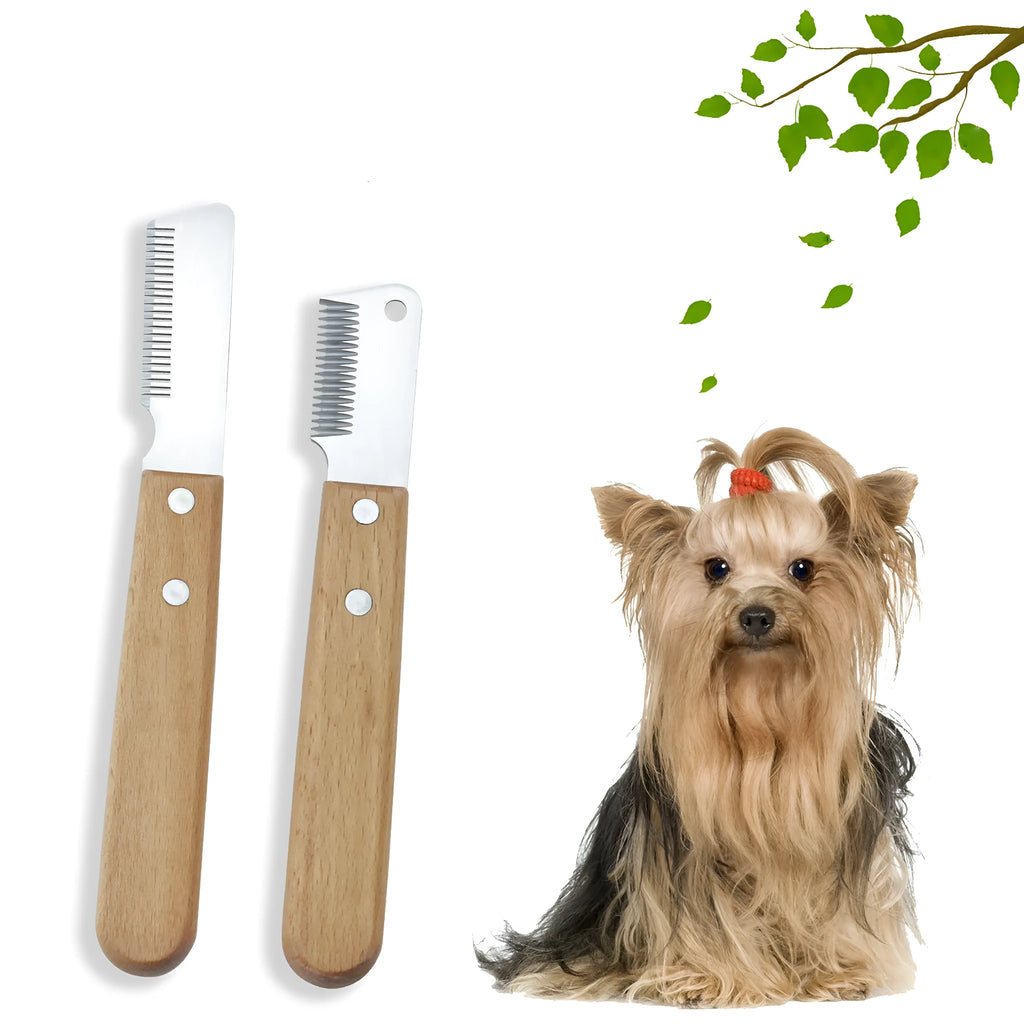Wood-handle dog stripping comb grooming tool for removing floating hair from pets