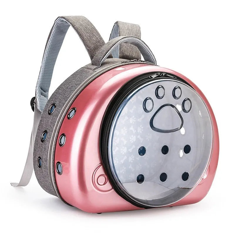 Transparent space capsule cat carrier bag with hard PC canvas shell and coloured front cover