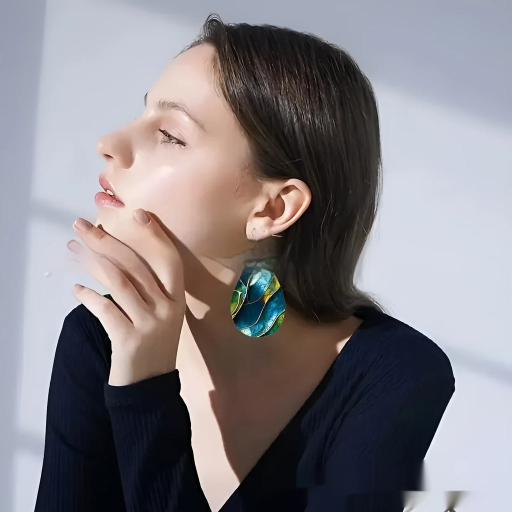 Geometric flat branch knot drop earrings with printed patterns on acrylic material