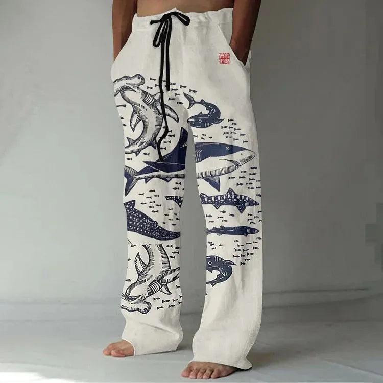 Casual straight-leg loose drawstring trousers in multiple colours with elastic waistband and side pockets