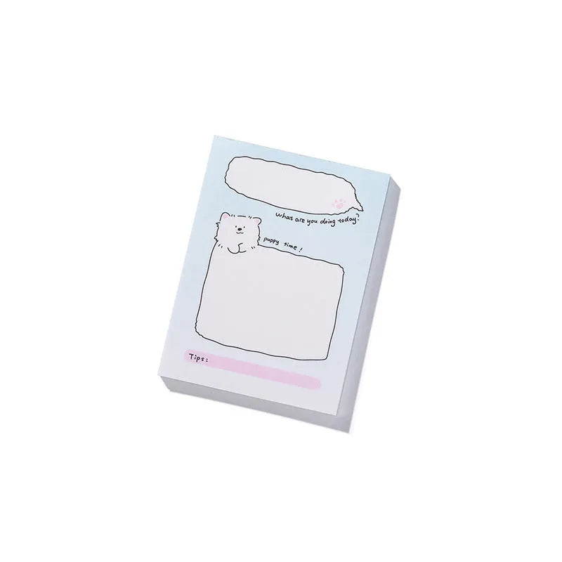Pack of cartoon hand design sticky notes showing six different style options and three size formats.