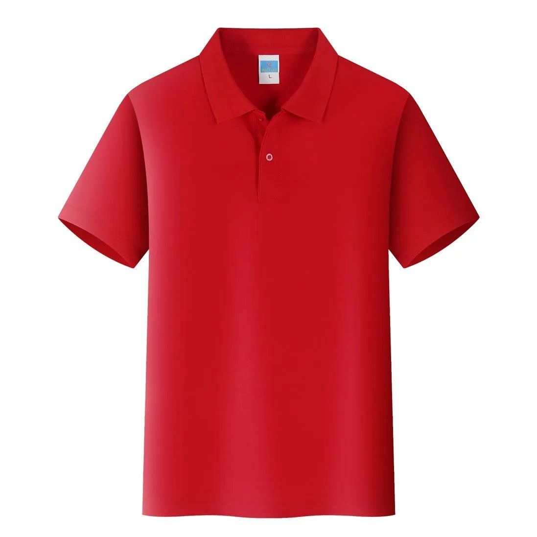 Short-sleeved straight-cut cotton pullover work shirt on a hanger, shown in a solid colour for embroidery.