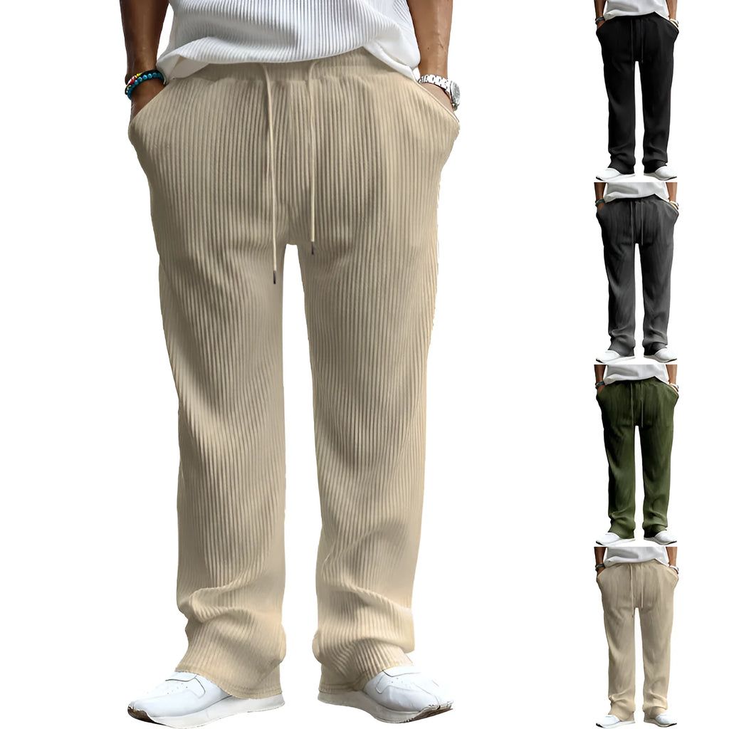 Men's loose striped trousers with high waist and straight leg fit in four colour options