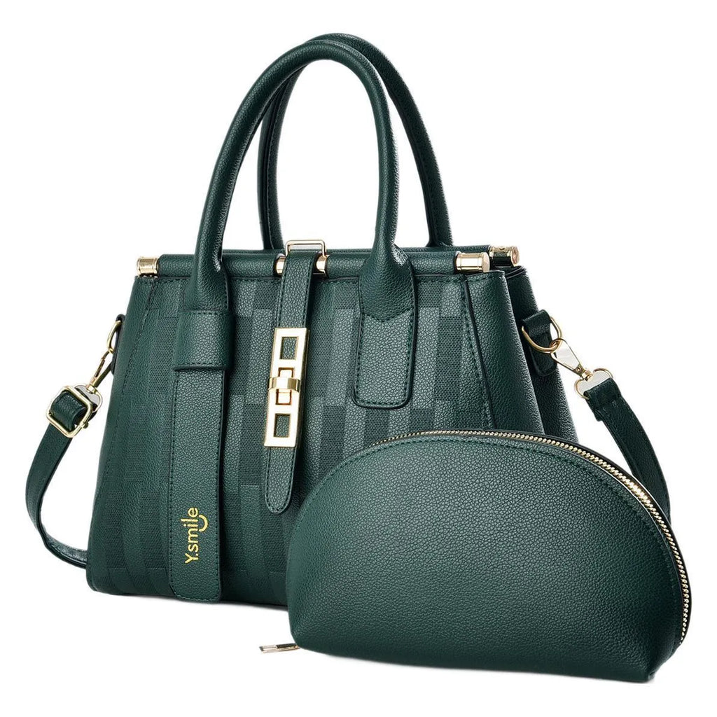Round PU leather crossbody bag in seven colours showing 28x13x20cm dimensions