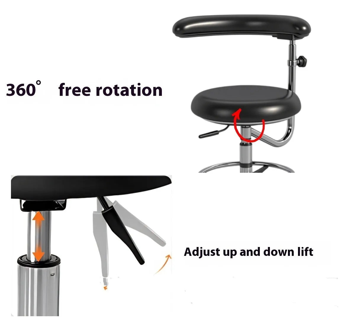 Black leather dental treatment chair with hydraulic lift mechanism for dental surgeries