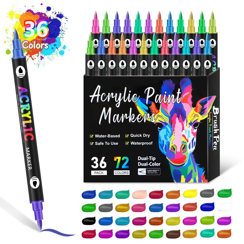 Set of washable double-headed acrylic marker pens showing opaque colour options