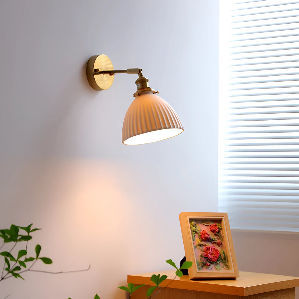 Nordic ceramic shade bedside reading lamp with copper iron body for study or bay window use
