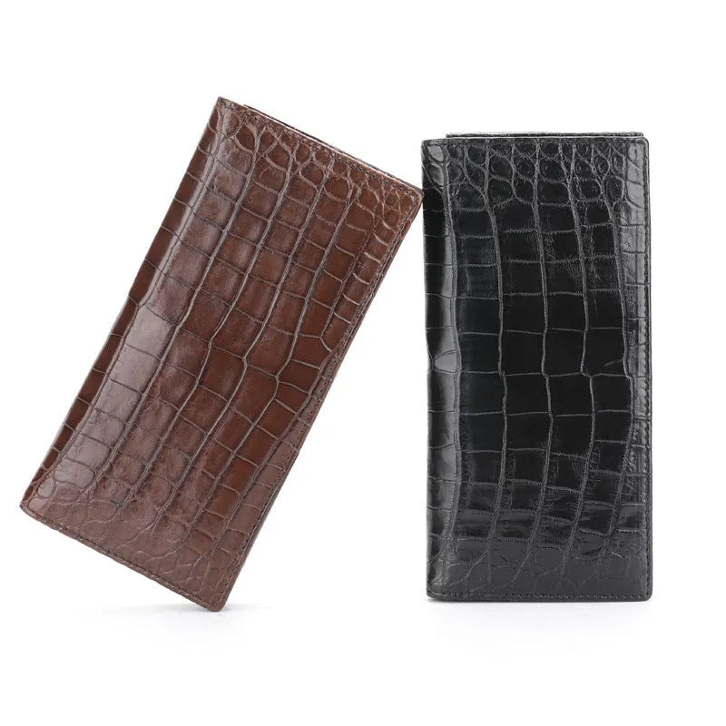 Men's black genuine leather business wallet with card and coin slots on white background