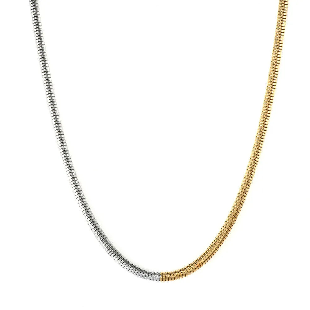 Women's stainless steel snake bone chain necklace with 3mm thickness and geometric lines