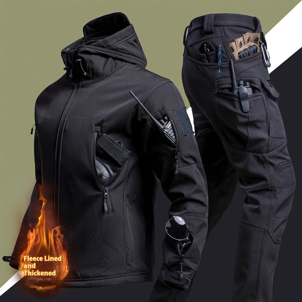 Camouflage winter outdoors shell jacket suit for men, waterproof windproof set in Shadow Camouflage colour with jacket and pants