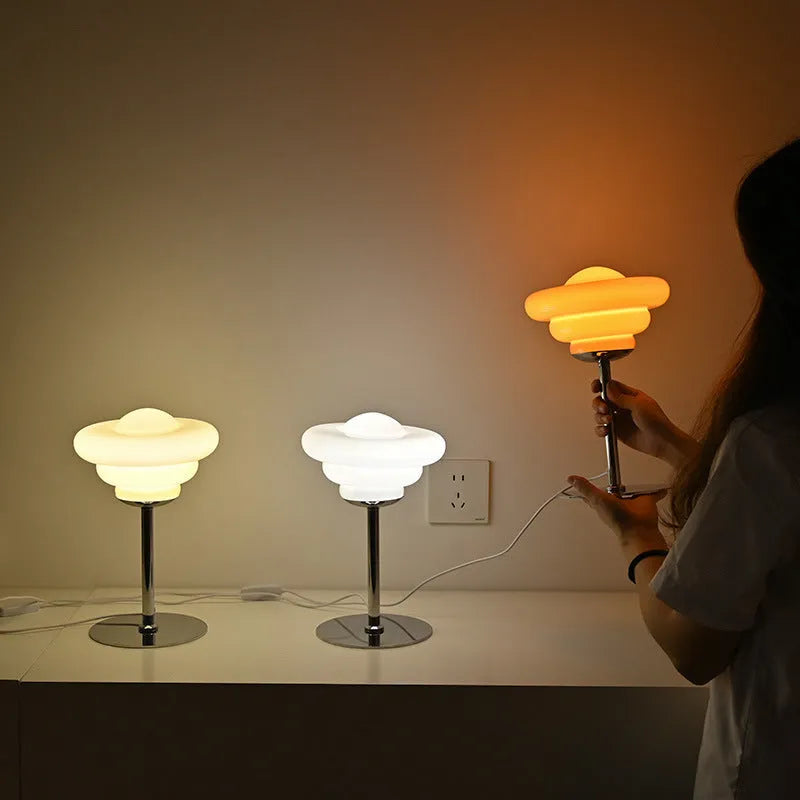 Mid-ancient conch table lamp with metal holder in cream colour, bedside or desk use
