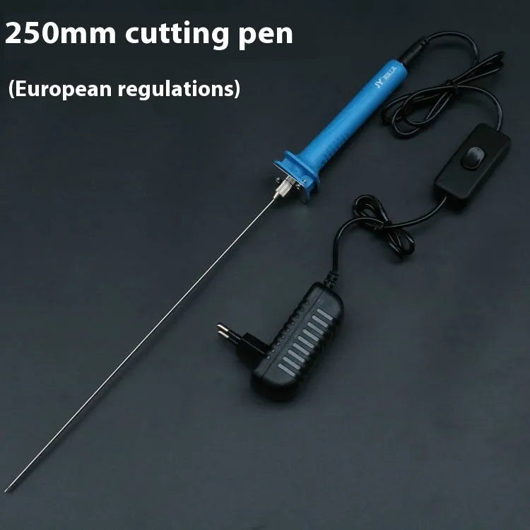 Blue electric heating cutter pen with metal blade for cutting foam and pearl cotton.