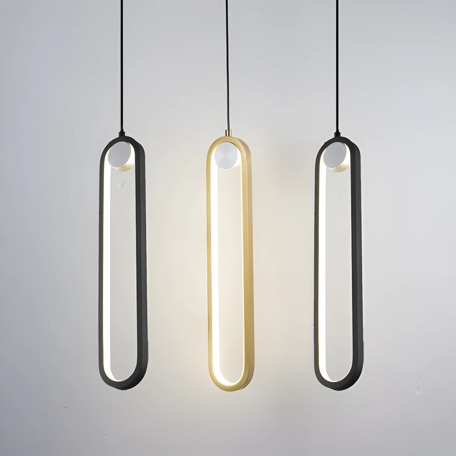Nordic minimalist oval bedside chandelier with LED light, black finish, aluminium alloy and iron construction
