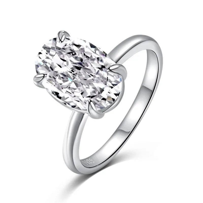 Oval gemstone ring for women with four-claw setting in gold or silver plating