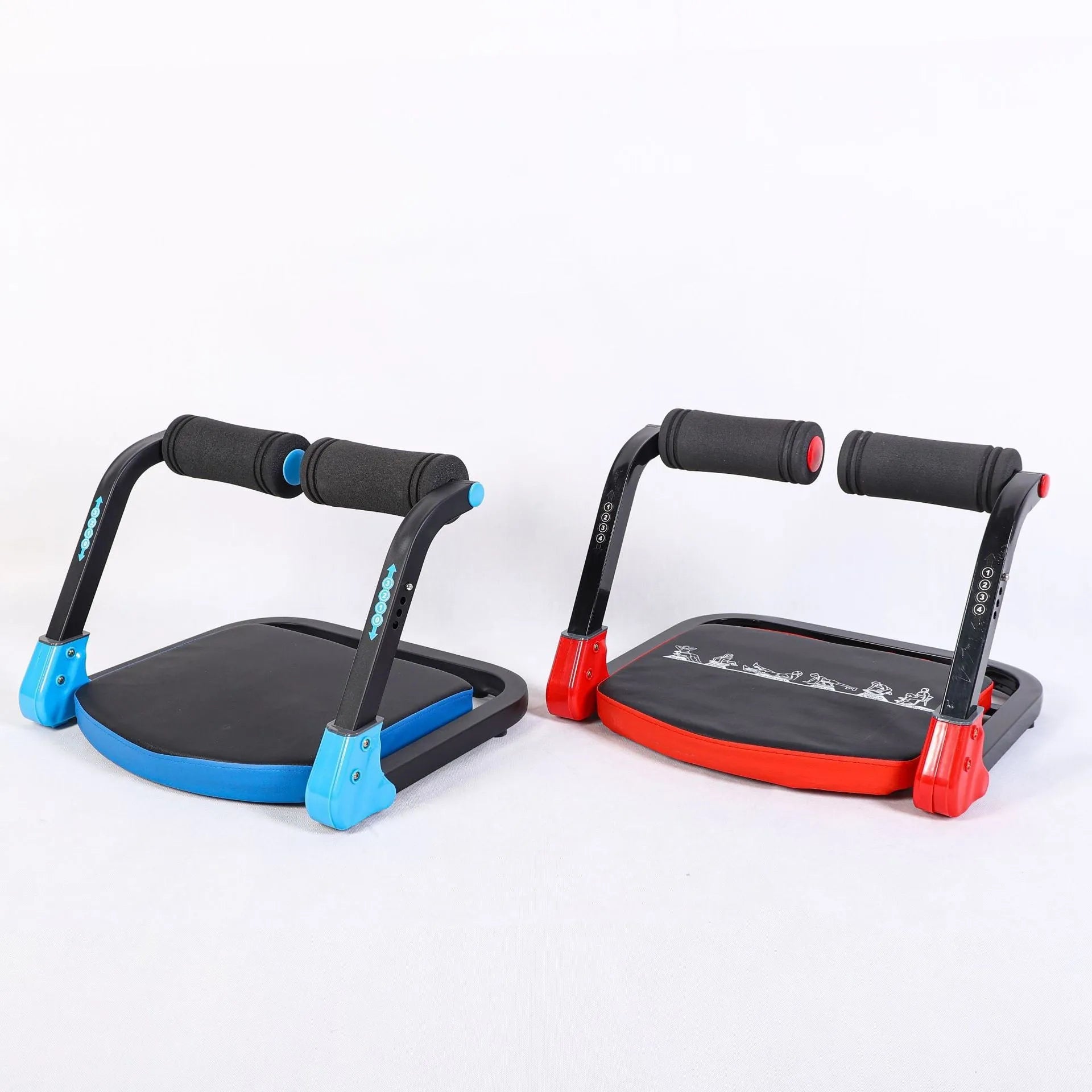 Sky blue and red mini multifunctional abdominal exercise device on a light background.
