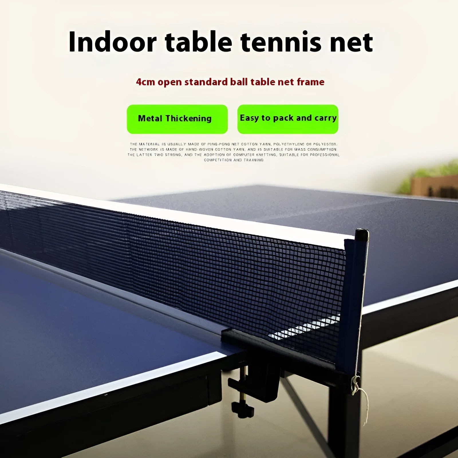 Table tennis post with universal large clip for thickened tables in open grid indoor table colour
