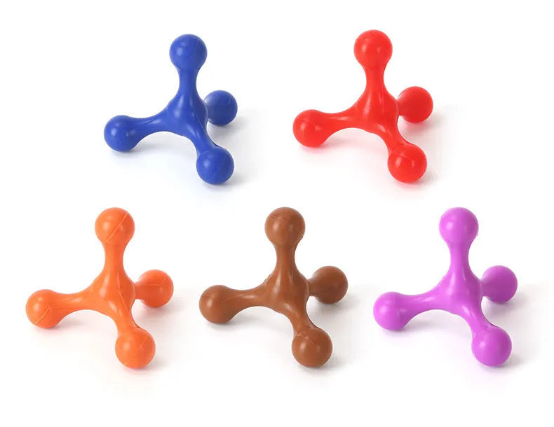 Silicone puppy chew toy with three legs in assorted colours for teething relief
