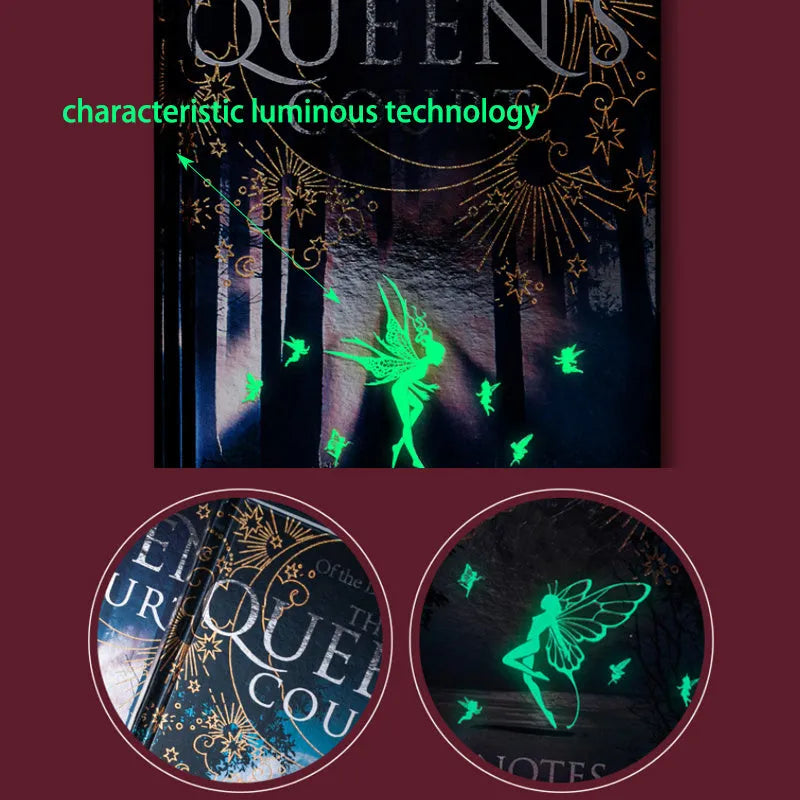 A5 luminous hardcover notebook with night elves design and full-colour illustrated pages