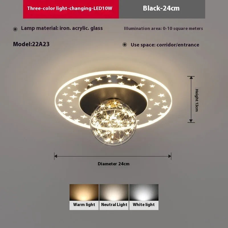 Modern LED ceiling lamp with wireless remote control for hallways in gold, black, or white finish