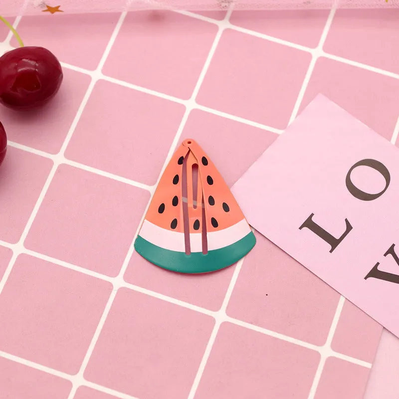 Children's metal barrette with baking varnish finish, colour-printed watermelon design