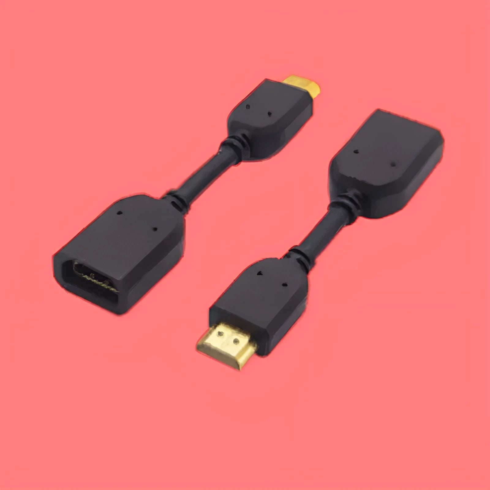 Black 10cm male to female HDMI extension cable with gold-plated plug and TPE jacket
