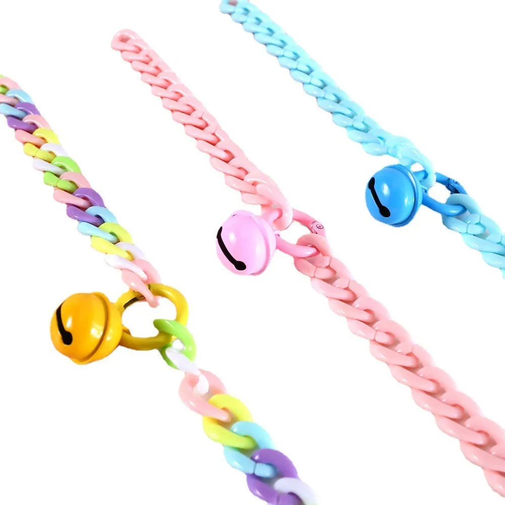 Plastic pet collar in macaron candy colours with chain detailing in blue, pink and mixed options