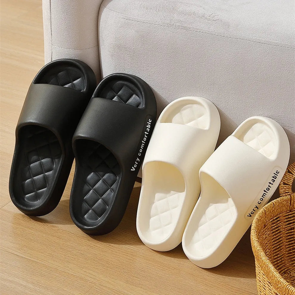 Summer rhombus pattern solid colour EVA non-slip indoor slippers for men and women in black white grey green pink