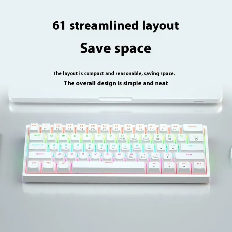 61-key mechanical keyboard with blue and white colour scheme and compact design
