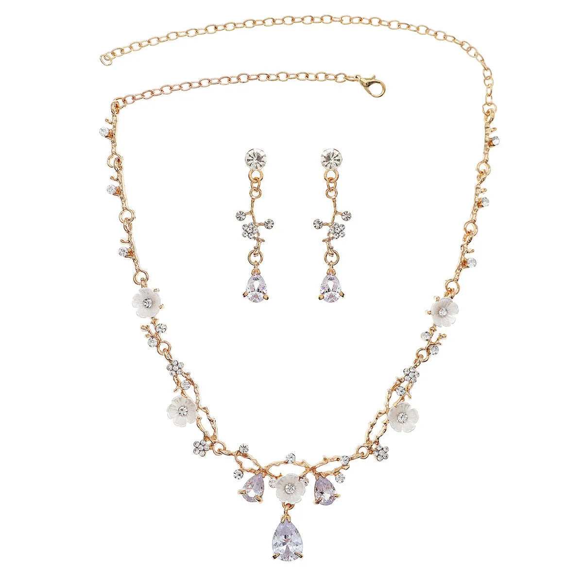 Rhinestone pearl earrings and necklace set for women wedding jewellery in silver gold AB blue green red champagne purple