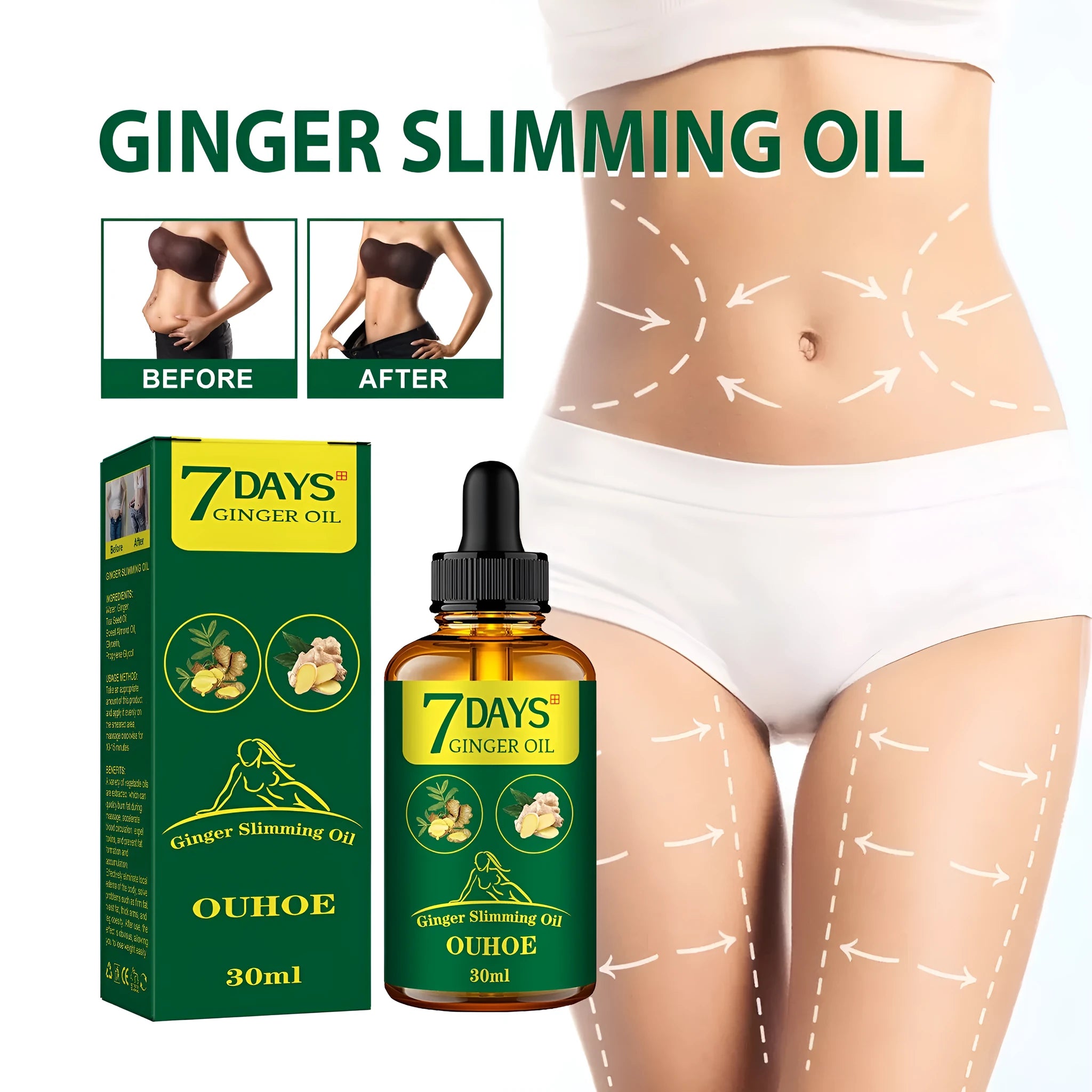 30 ml bottle of ginger essential oil for body shaping and firming applications