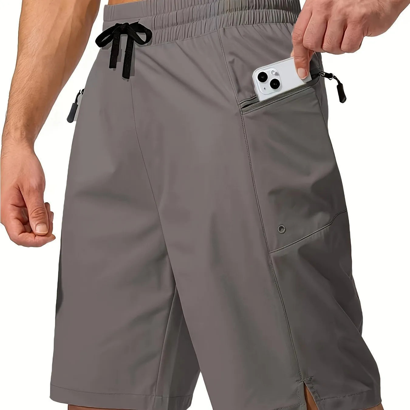 Men's solid colour quick-drying beach shorts with straight-leg design